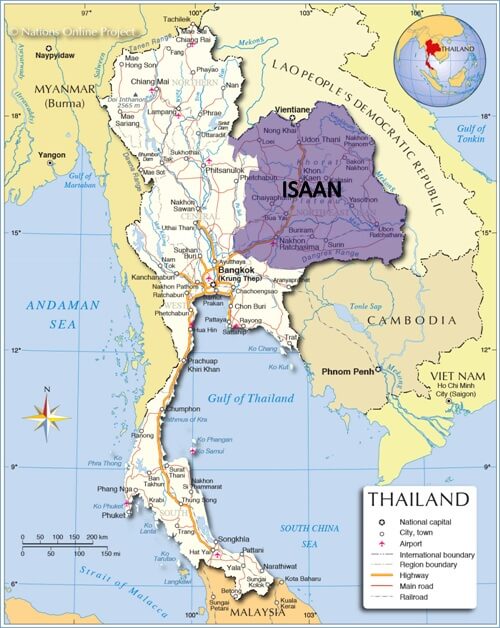 Isaan Map: One of Thailand's five regions