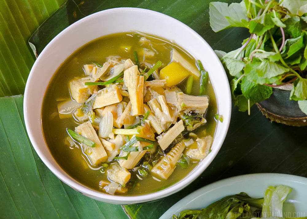 Isaan food in Thailand: Gaeng Naw Mai or Bamboo Curry Soup