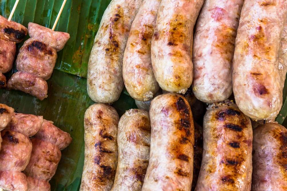 Fermented pork sausage is a popular type of Isaan Thai food
